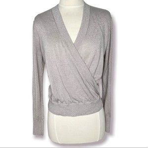 42) J Crew Shimmering Lurex Wrap Sweater in Pink Shiny Romance
